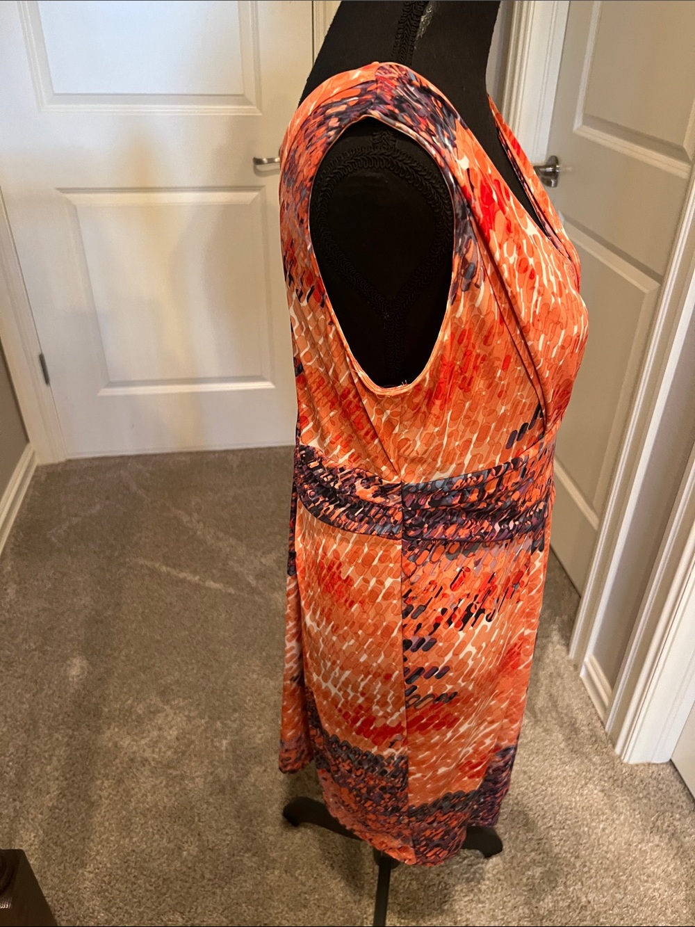Simply Vera Vera Wang Orange & Navy Sleeveless Faux-Wrap Midi Dress Size Large - Picture 6 of 9